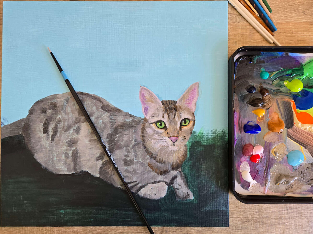 work in progress painting of my cat