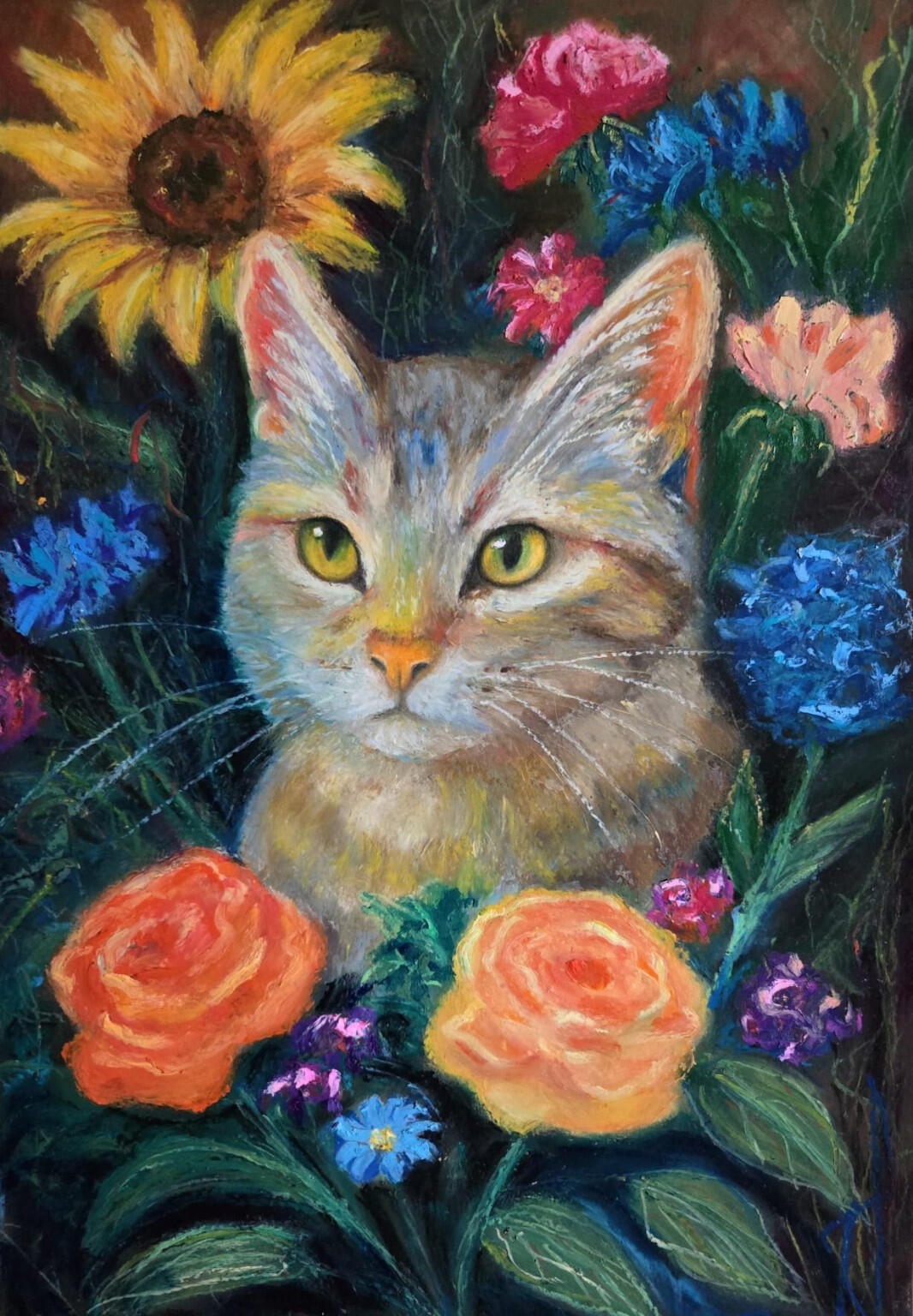 oil pastel portrait of my cat